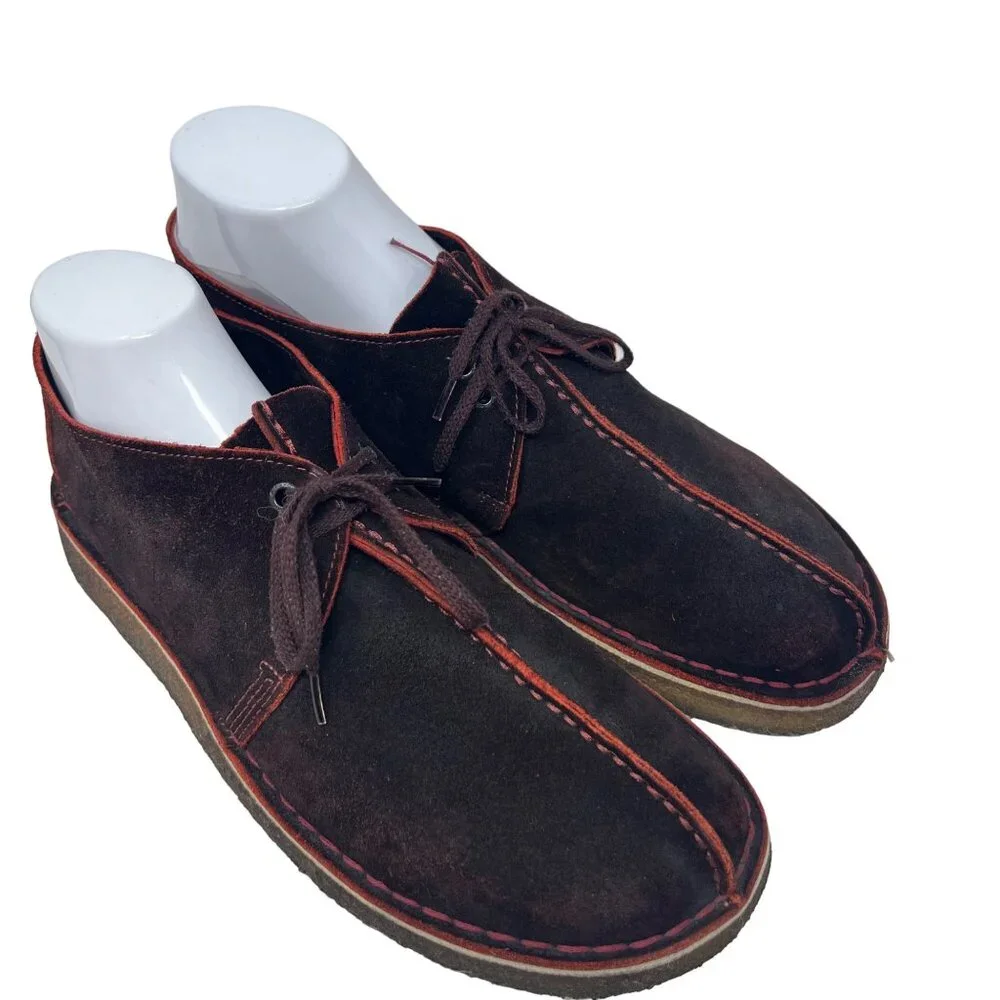 Clark’s Desert Trek Chukka Brown Red  Center Seam Suede Leather Gum Sole Size 12